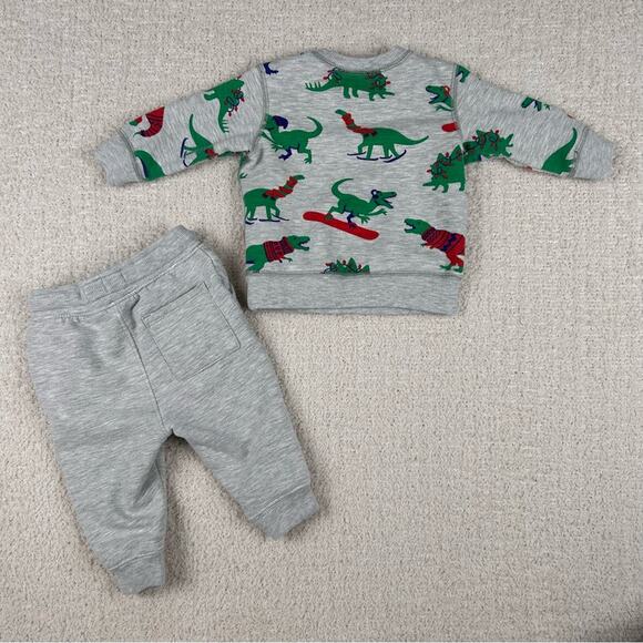 Tucker + Tate Boys Matching Set 6M Gray Dino Print Fleece Sweatshirt and Joggers - Picture 4 of 7